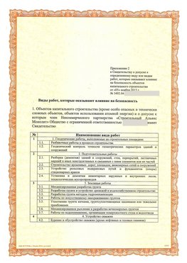 Приложение к свидетельству о допуске к определенному виду или видам работ Донецк СРО в строительстве